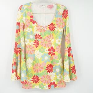 Sugar Thrillz Dolls Kill Retro Groovy Happenings Bell Sleeve Floral Mini Dress S